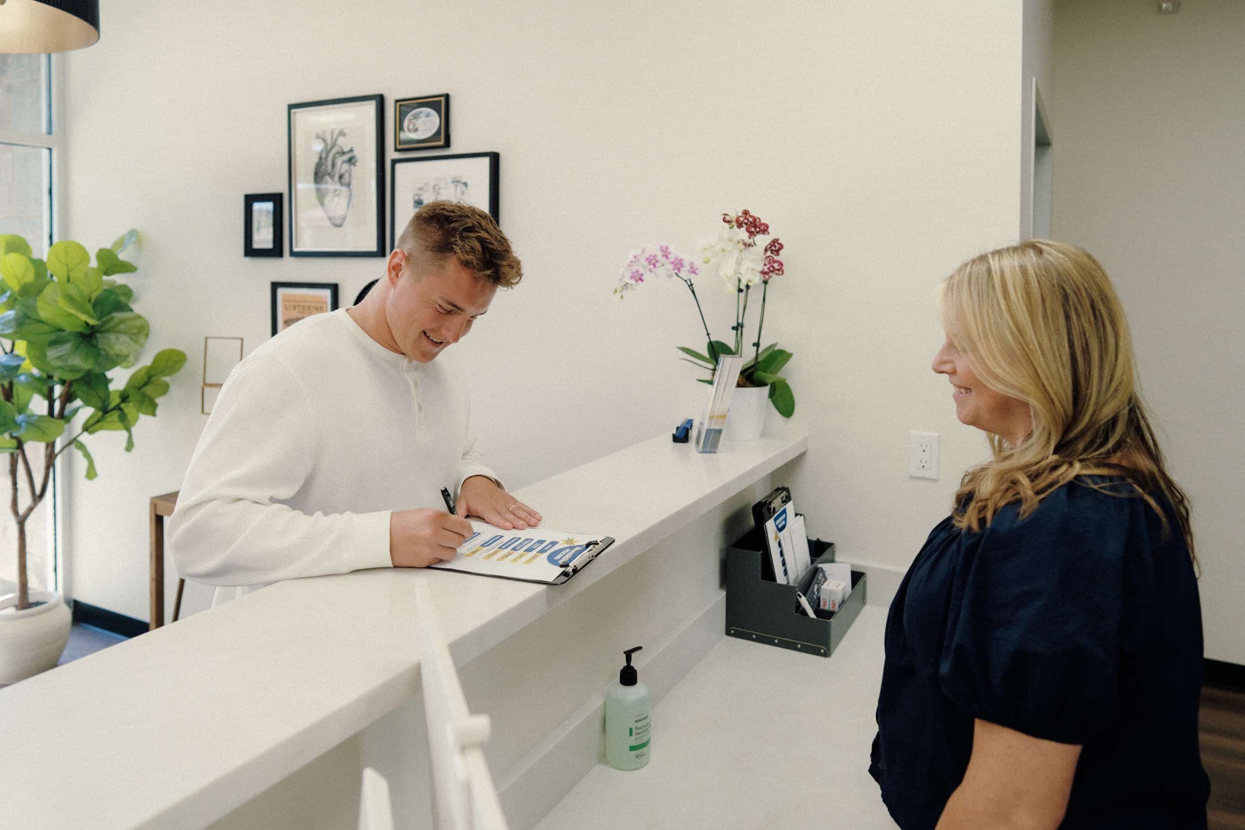 Patient checking in for care at Smith Family Medicine